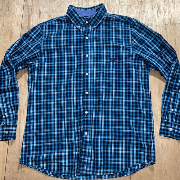 Chaps Shirt Mens Large Blue easy Care Plaid Button Up Long Sleeve‎ Preppy - Picture 1 of 6